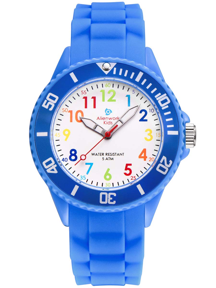 Alienwork Kids Montre Pédagogique Apprendre l'Heure Enfants Garçon Fille Temps d'apprentissage Résistant à l'eau 5 ATM