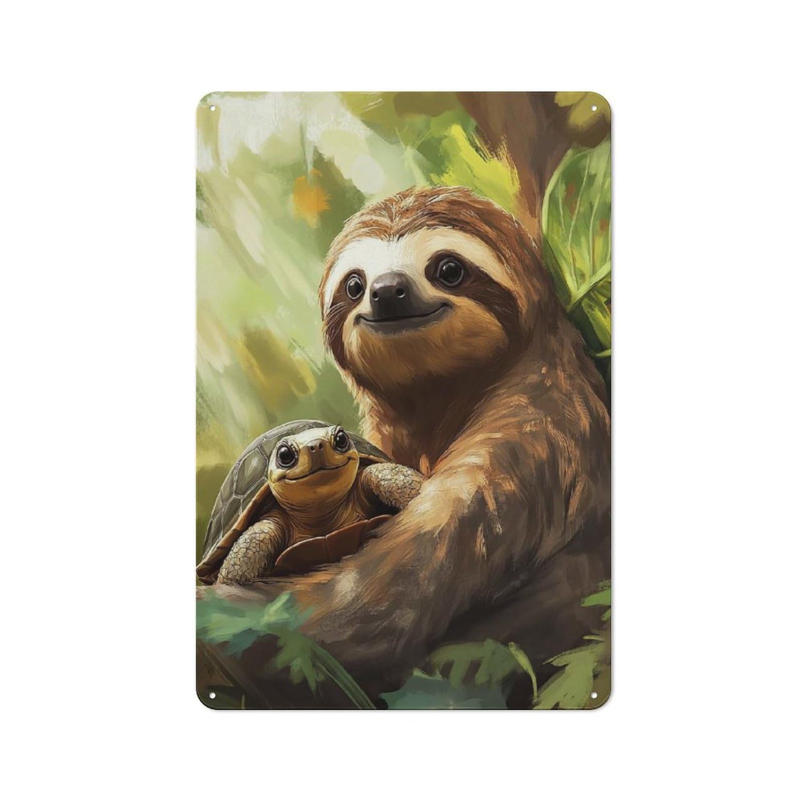 Junmoney Sloth And Turtle 30X20cm Retro Metal Sign With For Home Office Or Studio, Suited To Wall Displays In Home Offices And Studios