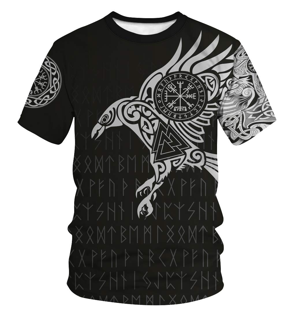 Rainbow TownMen's Viking T-Shirt Indian Native-Born Eagle Pattern Tops Casual Clothing S-2XL
