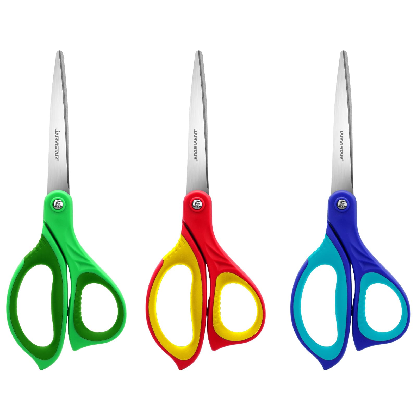 JARVISTAR Set 3 Forbici Per Mancini 22 Cm – Acciaio Inox, Lame Ultrasottili, Manico Morbido (Verde, Rosso, Blu) - 5
