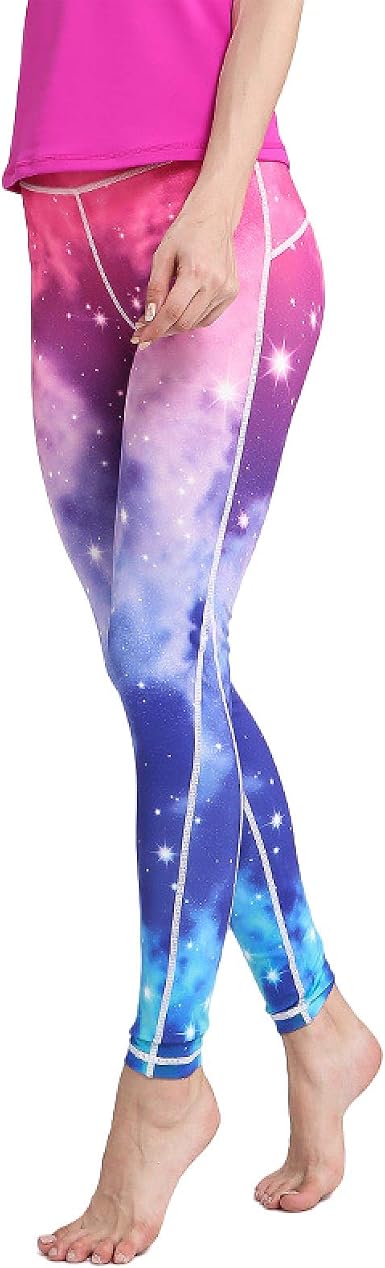 TYUI Leggins da Yoga da Donna a Vita Alta con Motivo a Vita Alta -  Pantaloni da Pista Stampati per Il Controllo della Pancia con Sollevamento  del Sedere Stelle Blu Viola, L. :