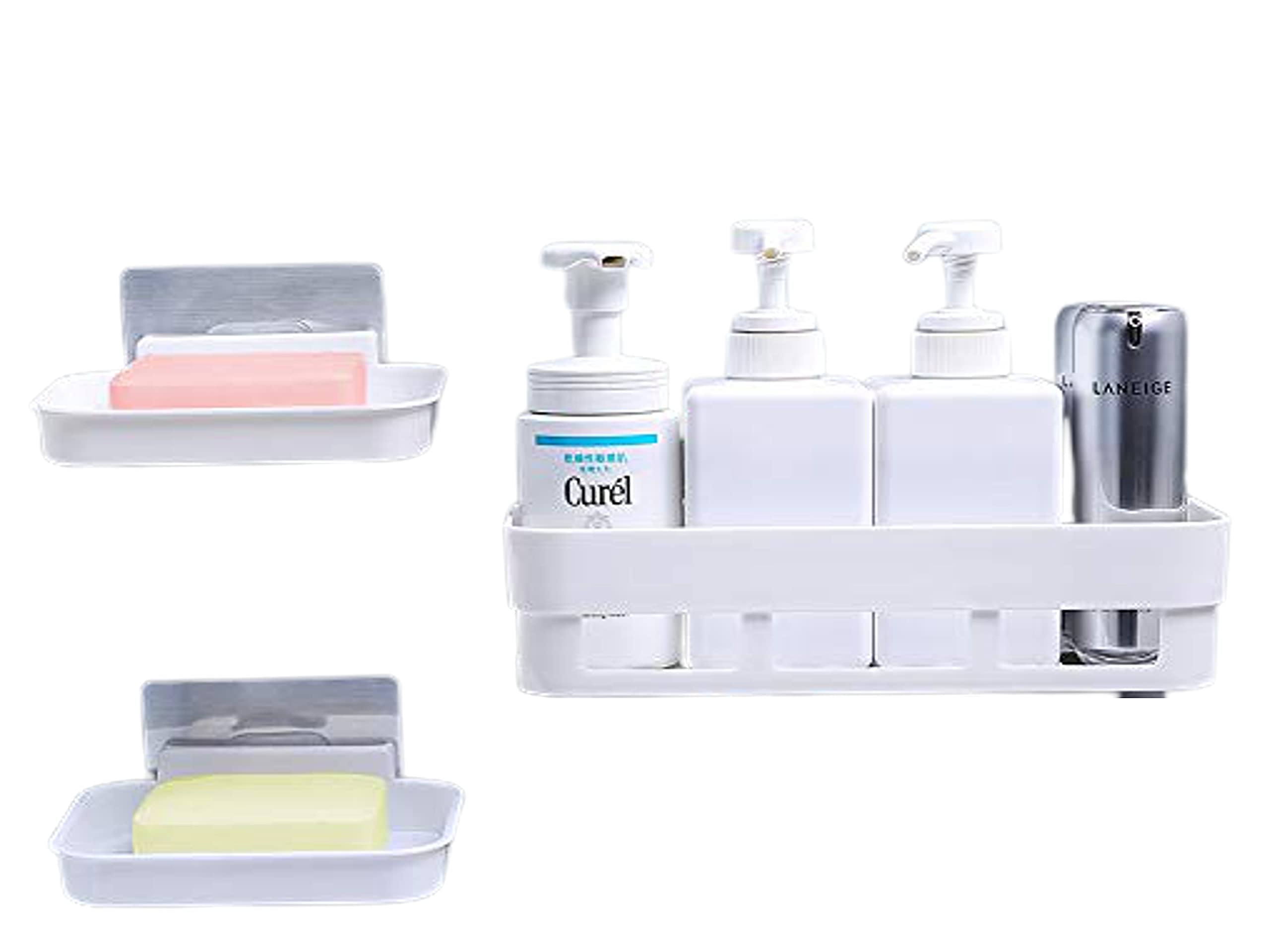 Multipurpose Kitchen Bathroom Shelf Wall Holder Storage Rack Bathroom Organizer Rack Storage Box Strong Adhesive Sticker Shower Rack Shelf (1 Bathroom Shelves+ 2 Soap Box White) (B095C6TN4N) Amazon Price History, Amazon Price Tracker
