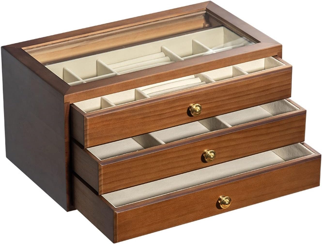 Organizador de Joyas de Madera con cajón para Anillos, Pulseras, Relojes, Collares, Pendientes y Accesorios.