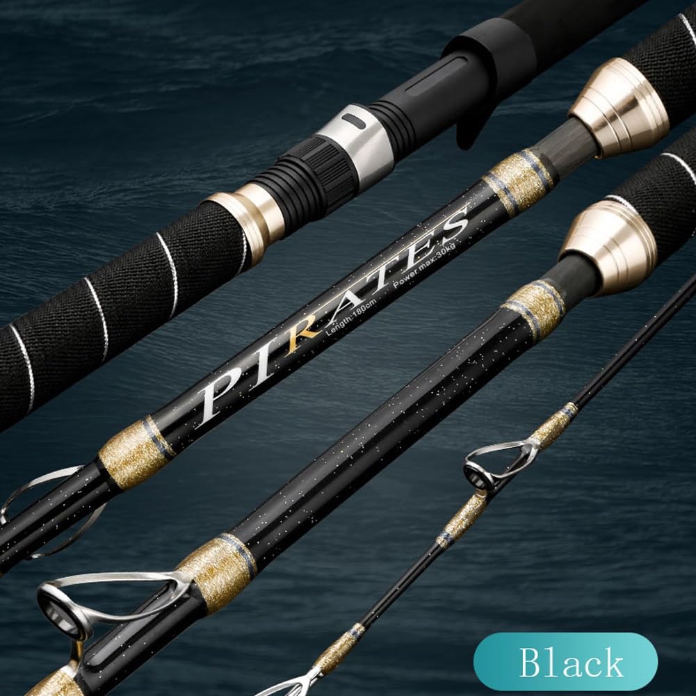 HONAKO Caña de Pescar de Carbono Caña de Pescar de Altura Caña Pesca Oceánica Spinning Casting Jiging Caña Pesca Currican (Color : Black, Size : Casting 2.1m)
