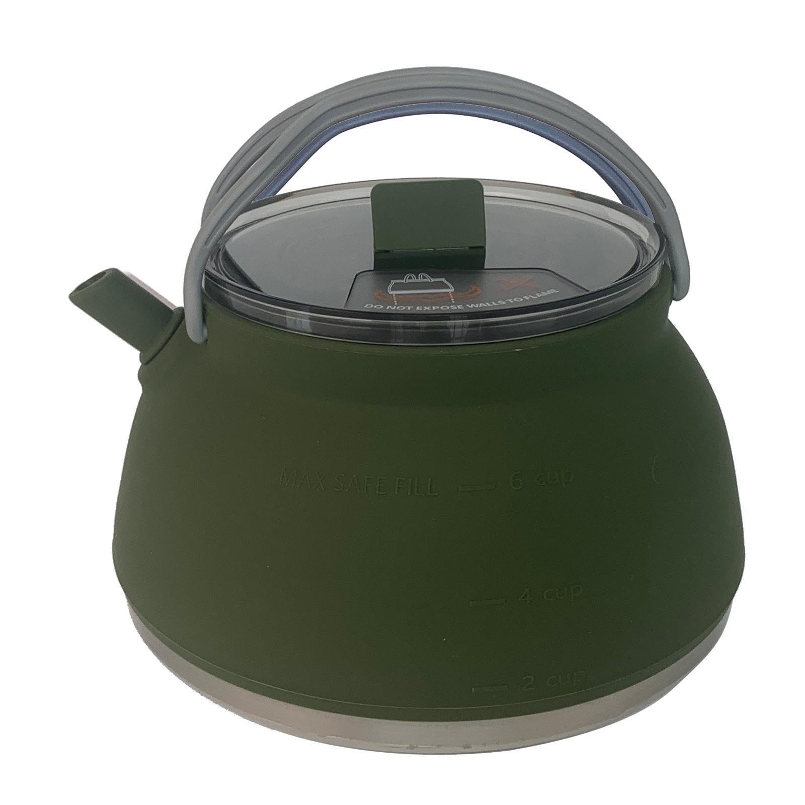 Bollitore per tè e caffè da campeggio all'aperto, leggero, riutilizzabile, pieghevole, pratico, per cucinare, acqua bollente sul fuoco, bollitore da, Verde scuro, 18.2x10.5 cm