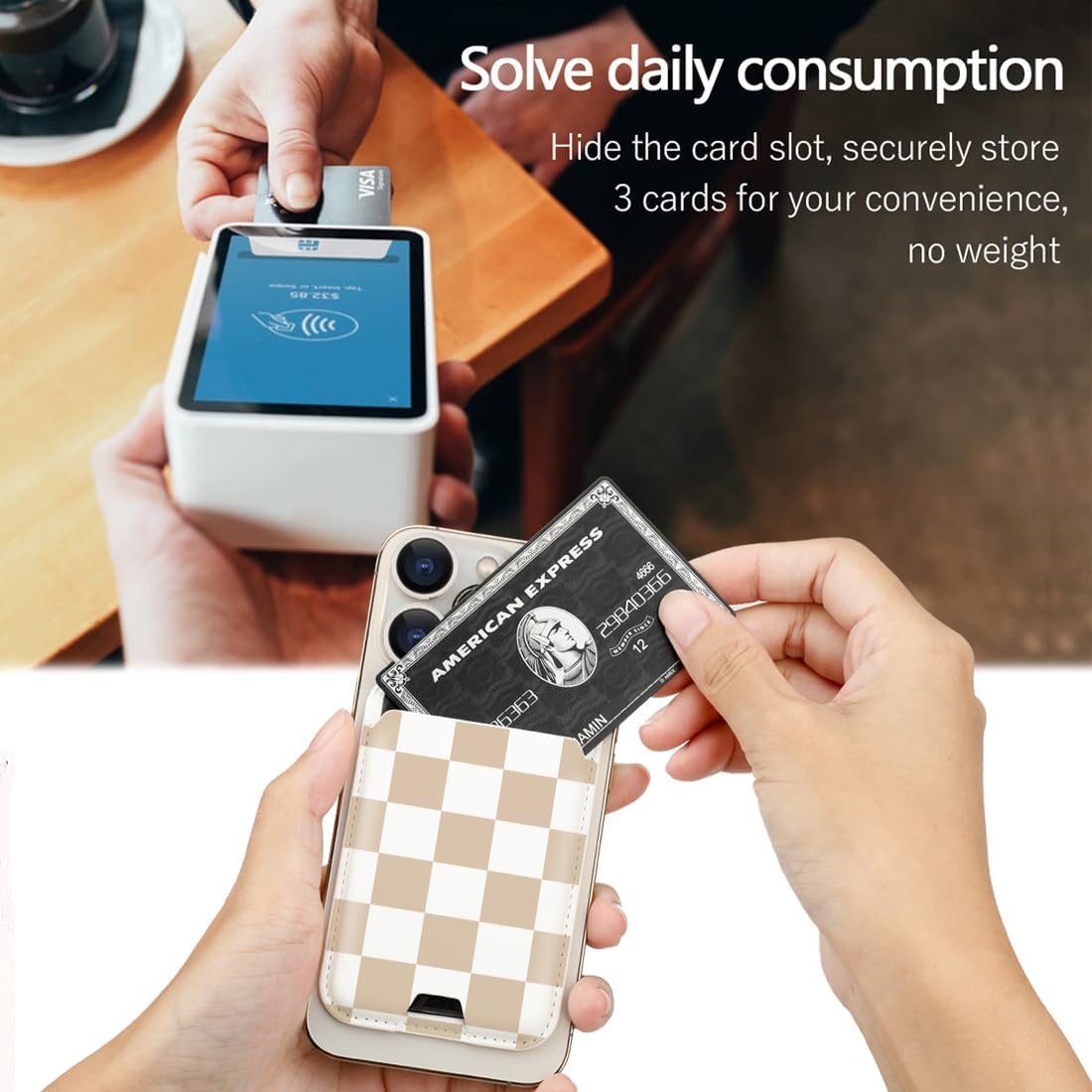 Magnetic Card Holder Phone Wallet, Leather Magnetic Card Holder fo Back of Phone Card Wallet for MagSafe Compatible for iPhone 17/16/15/14/13/12 Series (Checkerboard) image 3