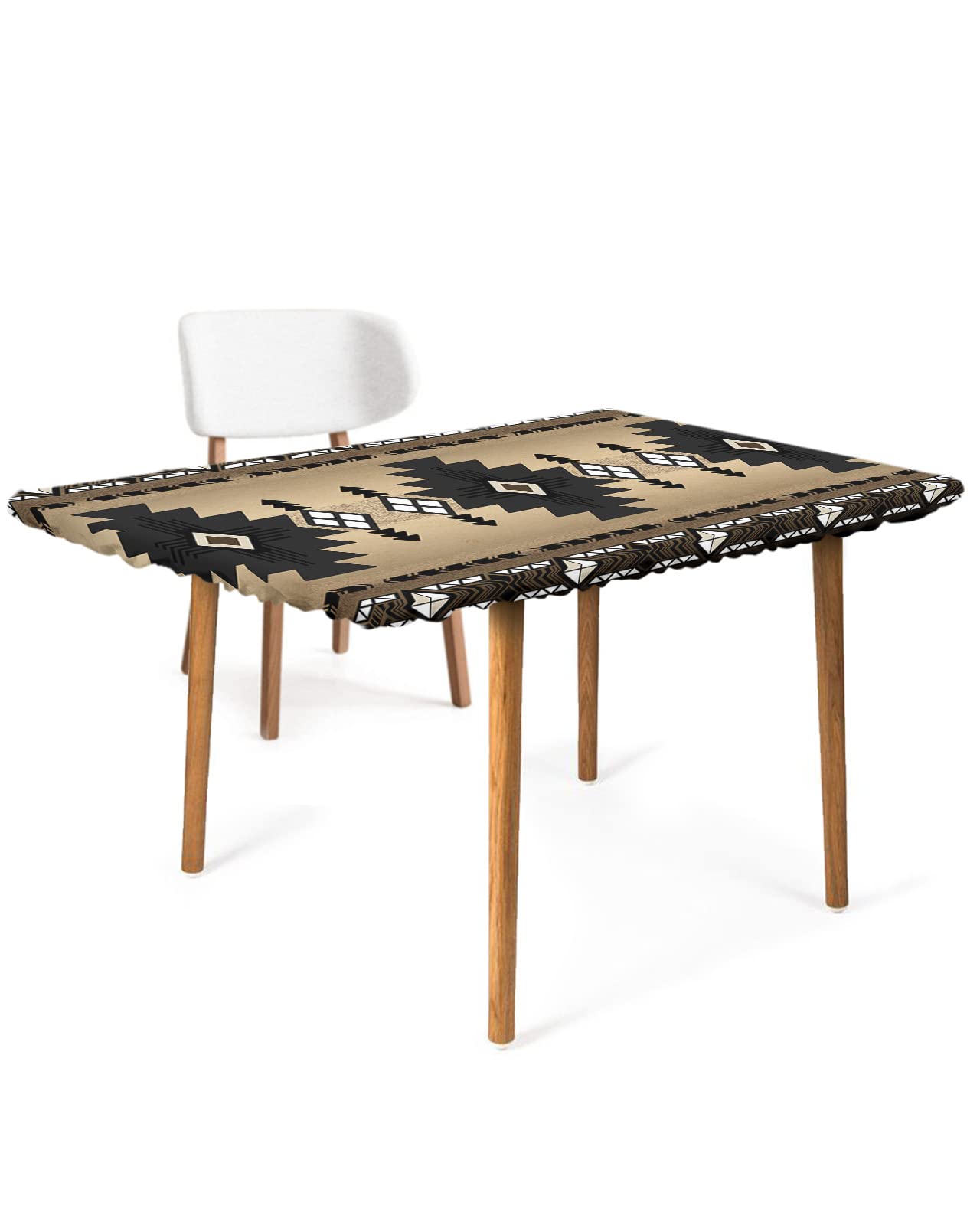 Southwest Tablecloth Fitted Table Cover for 6ft Tables - Waterproof Wipeable Elastic Table Cloth for Outdoor Picnic Camping Dining Party, Western Native American Indian Tribal Ethnic Boho 32