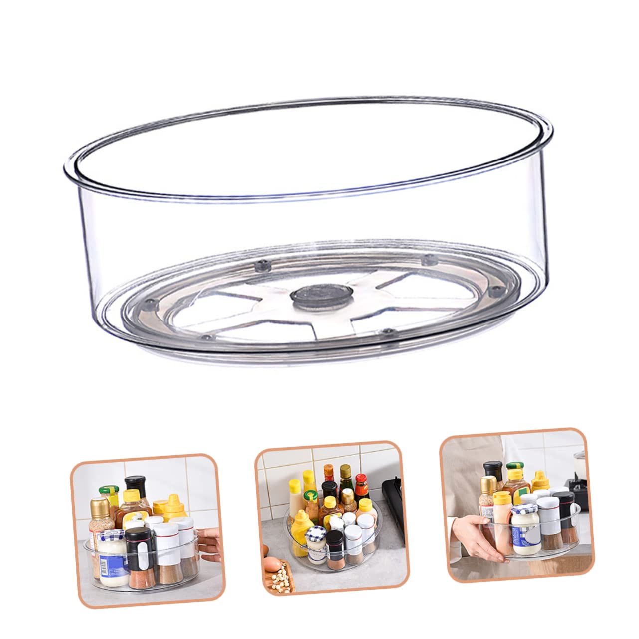 COLLBATH Drehbarer Küchenorganizer für Gewürze und Behälter Schrankorganizer aus Pet mit Stahlkugel Übersichtlich und Leicht Zugänglich für Küche