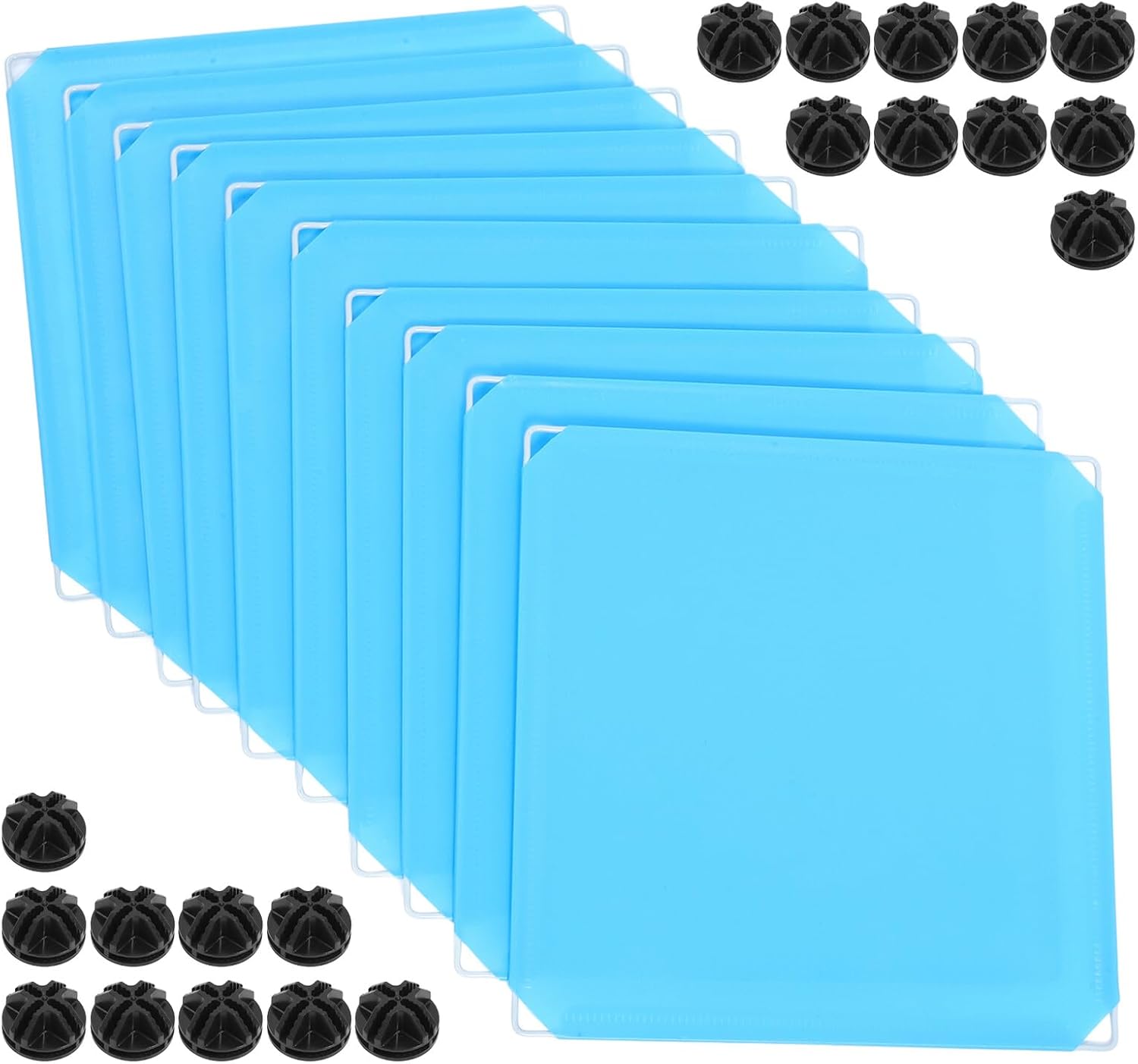 10pcs Large Chick Brooder Box Fence Set with Blue Embossed Plastic Panels and Black Clips, Portable Indoor Small Animal Playpen for Chicks, Ducks, Rabbits, Guinea Pigs,