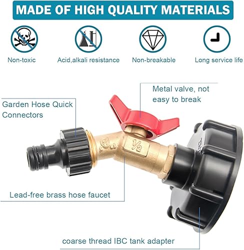 Miniatura 3 de IBC Adaptador de asas IBC Accesorios de bolsa de 275-330 galones, adaptador de tanque de agua de 2 pulgadas, válvula de asas IBC de rosca gruesa y