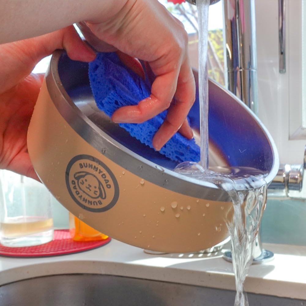 BunnyDad Rabbit Feeder Bowl – Stainless Steel Bunny Water Bowl – Non-Slip Guinea Pig Food – Cute Ceramic-Style Small Animal Food & Water for Crates, Cages, Indoor Bunnies & Pets (Baby Yellow)