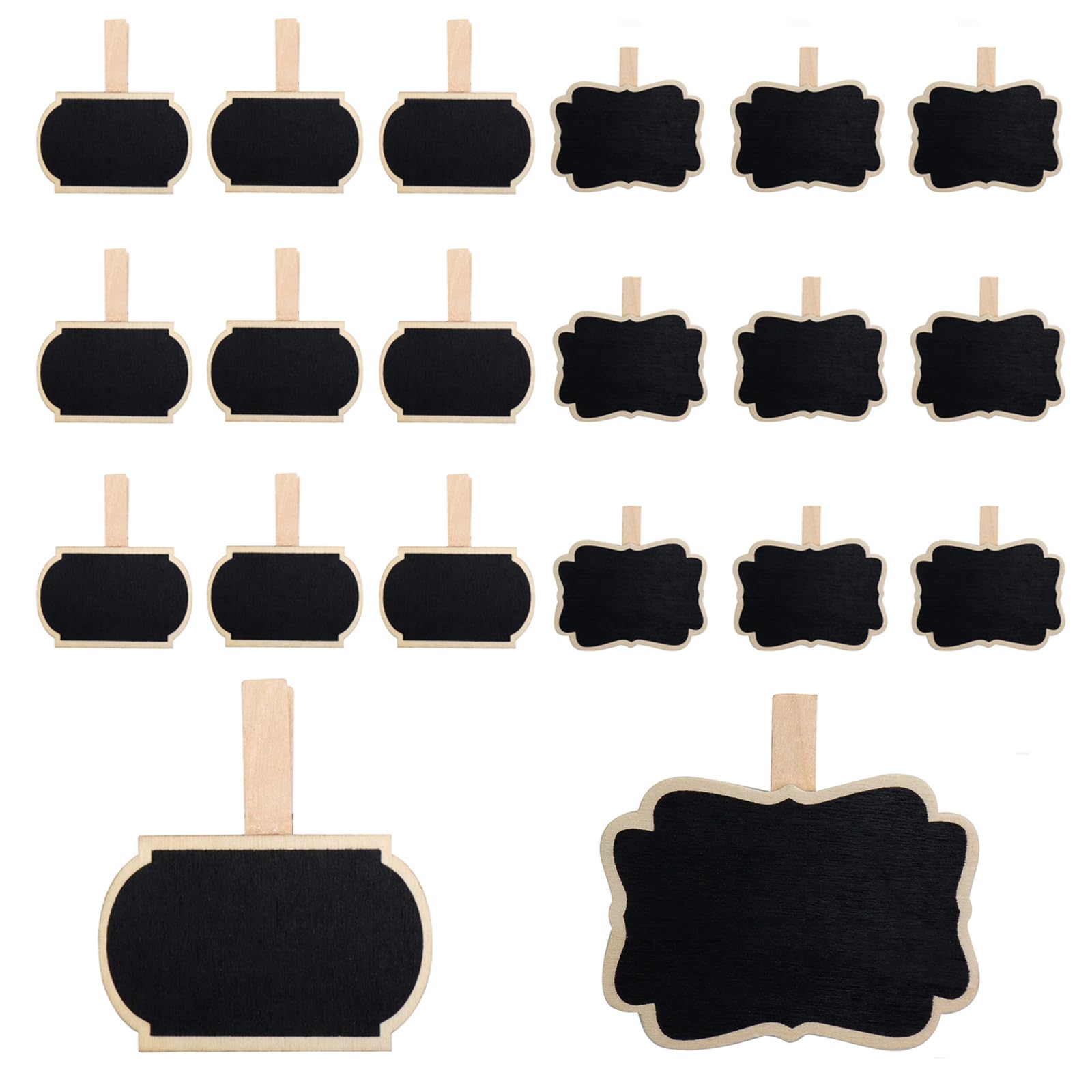 Yuqim 20 Pack Wooden Mini Chalk Board Clip on Signs Blackboard Tag with Clips Message Chalkboard Labels Clip for Baskets Memo(Flower, Lantern)