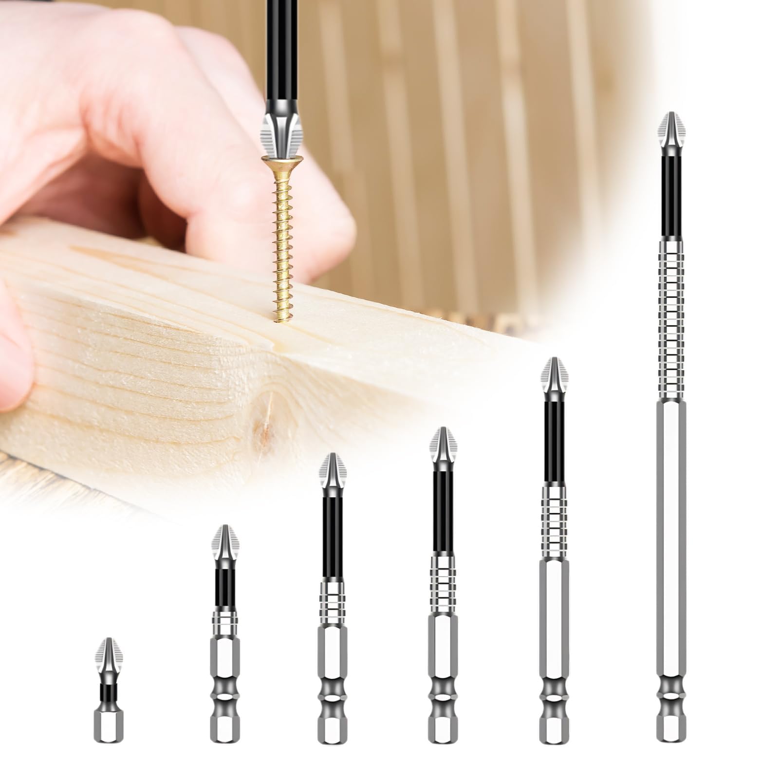 Porindisi High Magnetic Screwdriver Drill Bit Set - Strong Magnetic Durability, Anti-Slip Electric Screwdriver Set with Precision Magnetic Drill Bits (6PCS)