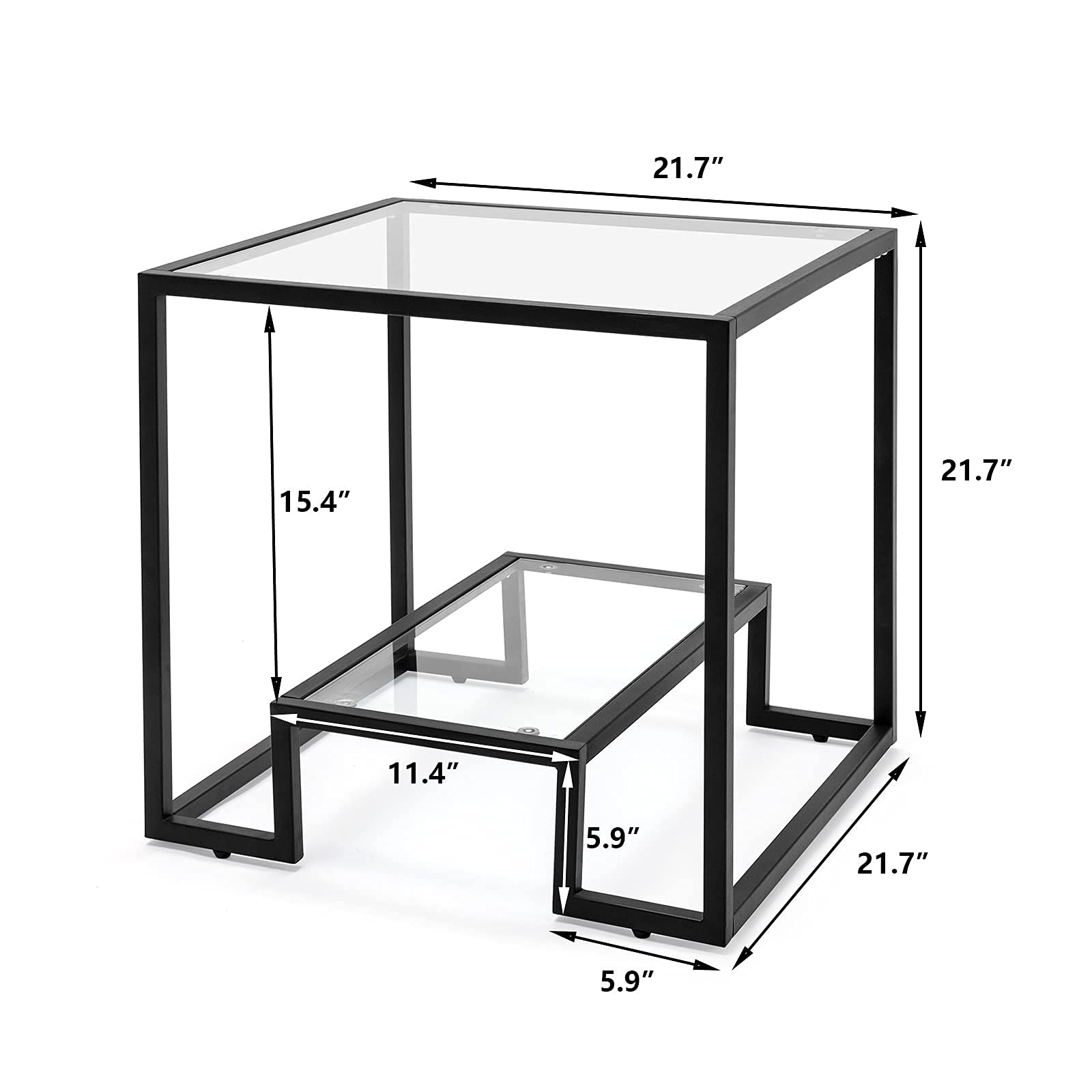 COSVALVE Modern 21 inch Accent Tempered Glass Top End Table, Black Legs