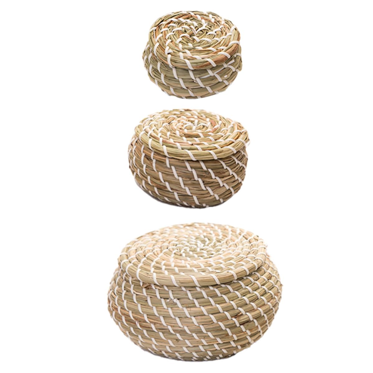 Cesta de Almacenamiento Tejida a Mano con Tapa, 1 Set de Mimbre