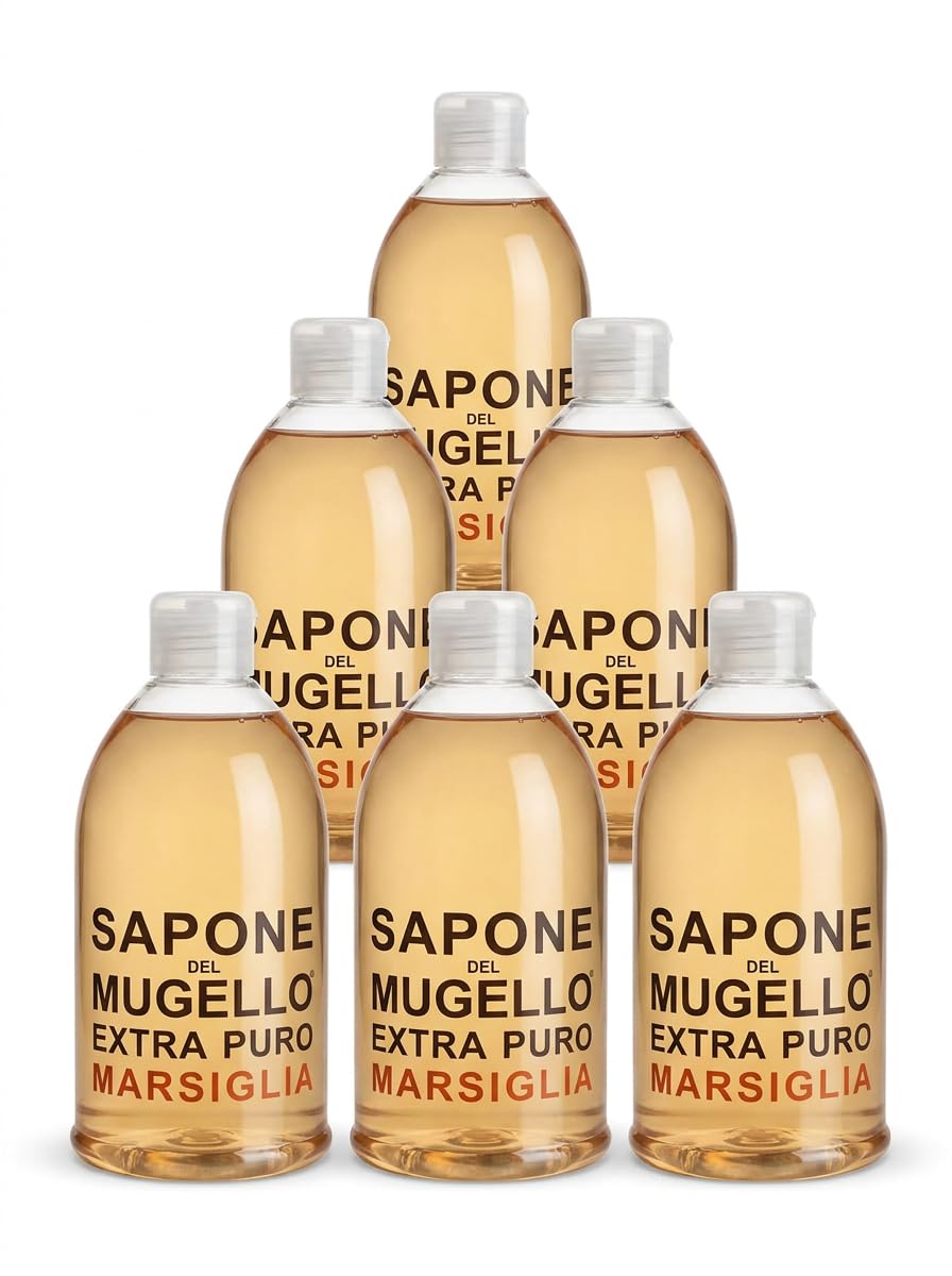 Sapone Liquido Extra Puro Marsiglia, Gel, 500ml, Formula Delicata, Set da 2, 4 o 6 Flaconi con Pompa, Uso Quotidiano (Set da 3l (6 Pezzi))