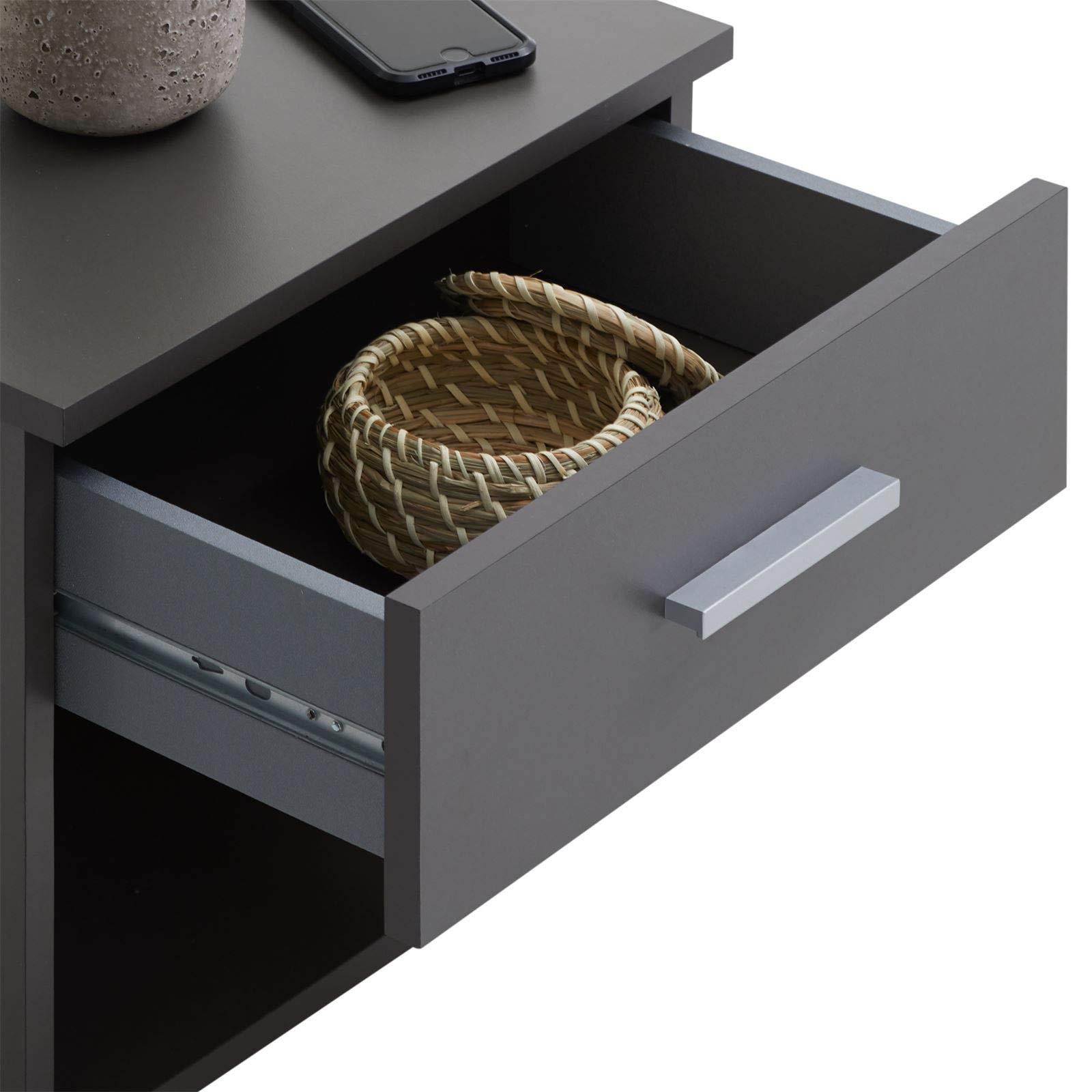 IDIMEX Table de Chevet MAEL, Table de Nuit casier avec 1 tiroir et 1 Niche, en mélaminé Gris Mat