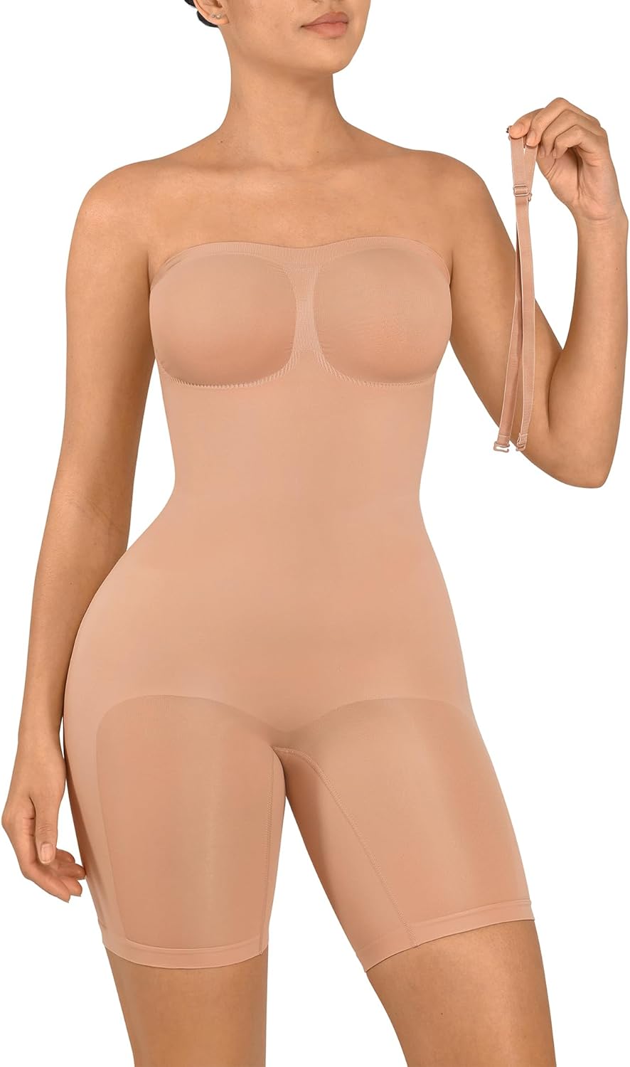 FeelinGirl Strapless Bodysuit for Women Tummy Control Shapewear Seamless Sculpt Body Shaper with Removable Straps Skin Large