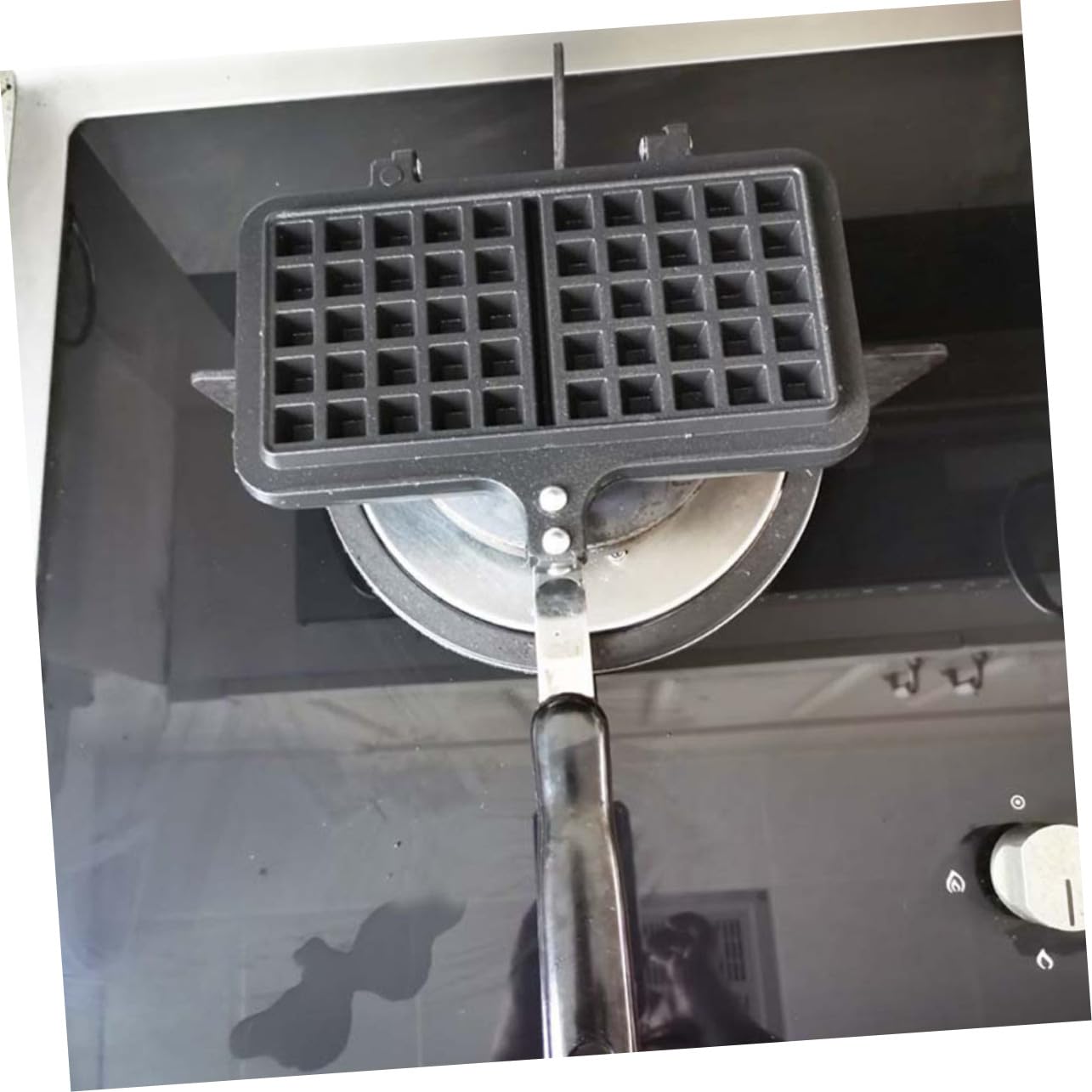 Forma per Waffle in Alluminio Pressofuso Nero Antiaderente Resistente al Calore e Lavabile per Dolci e Colazioni per Uso Domestico