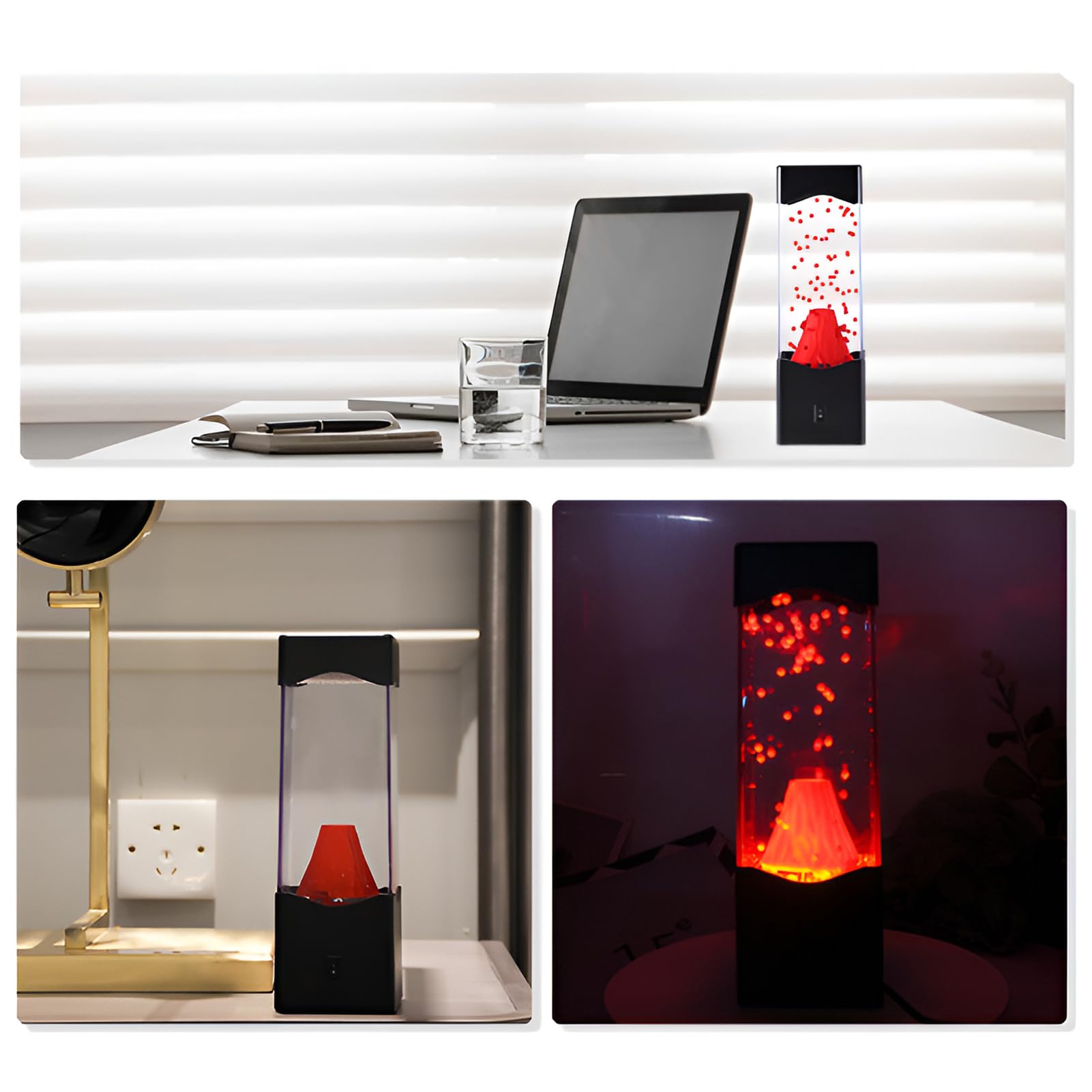 Syfunlv Lavalampe,Roten LED Vulkan Nachtlicht,Aquarium Nachttischlampe,USB Desktop Schlaf Lichter,Kreativität Stimmungslicht,für Innenbereich Zuhause Schlafzimmer koration Geschenke (Stil 2)