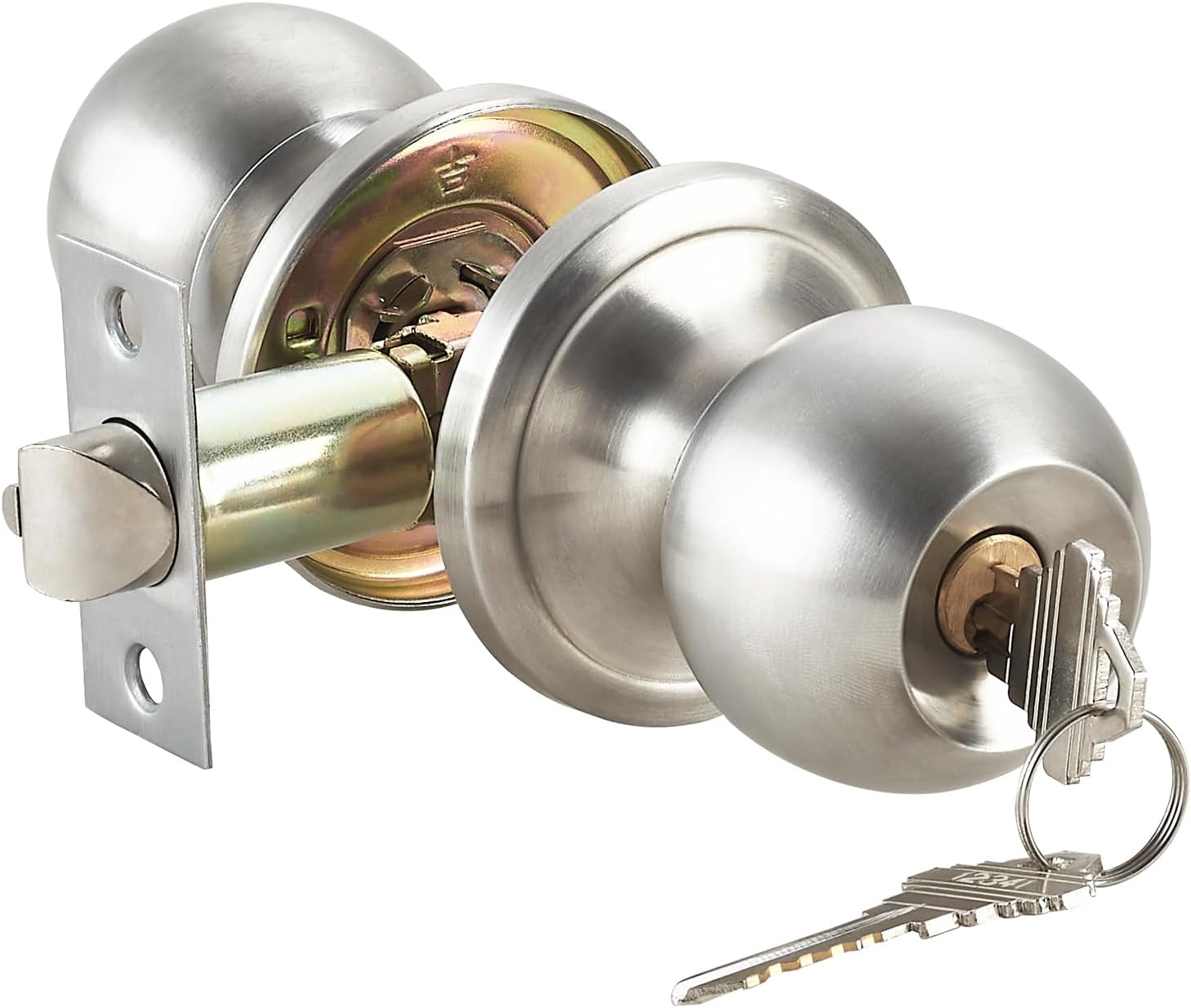 EASILOK Keyed Entry Door Knob, Exterior and Interior Door Lock with Standard Ball Design, Satin Nickel Finish