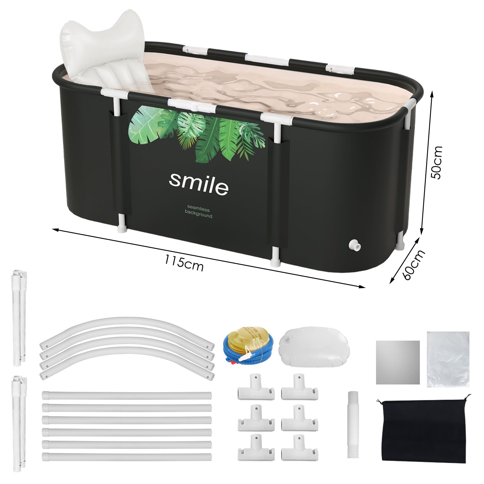 Vasca da Bagno Pieghevole per Adulti, 115 x 60cm Facile Installazione, Vaschetta Pieghevole Eco-Friendly, Ideale per il Relax Domestico e SPA,Vasca da bagno portatile (Foglia)
