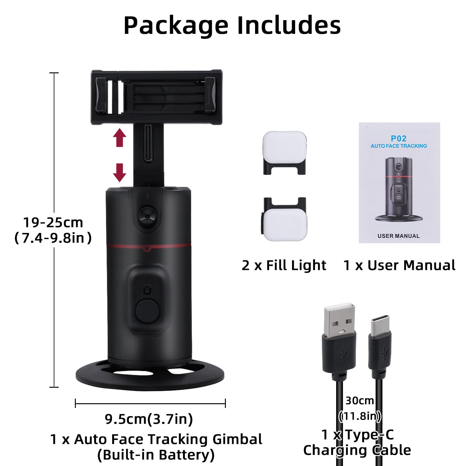 Mcbazel Trépied de Téléphone à Suivi Automatique du Visage avec 2 Lampes à Selfie, Support de Perche Selfie Rotatif Intelligent à 360 °,Support Contrôle Distance/Gestuel/Stabilisateur de Cardan Noir