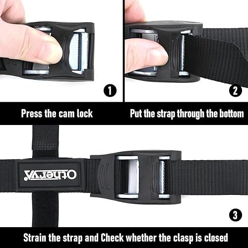 Miniatura 4 de Otherya 1" x 12 Ft Motorcycle Tie Down Straps (4 Pack) Lab Tested 1100lb Break Strength, Steel Cambuckle Tiedown Set with Integrated Soft Loops -