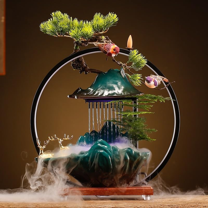 Small Indoor Fountains Tabletop Fountain Water Fountain Wealth Fountain Ornaments Creative Chinese Style Circulating Fountain Ceramic Living Room Office Desktop Ornaments Desktop Fountains for Home