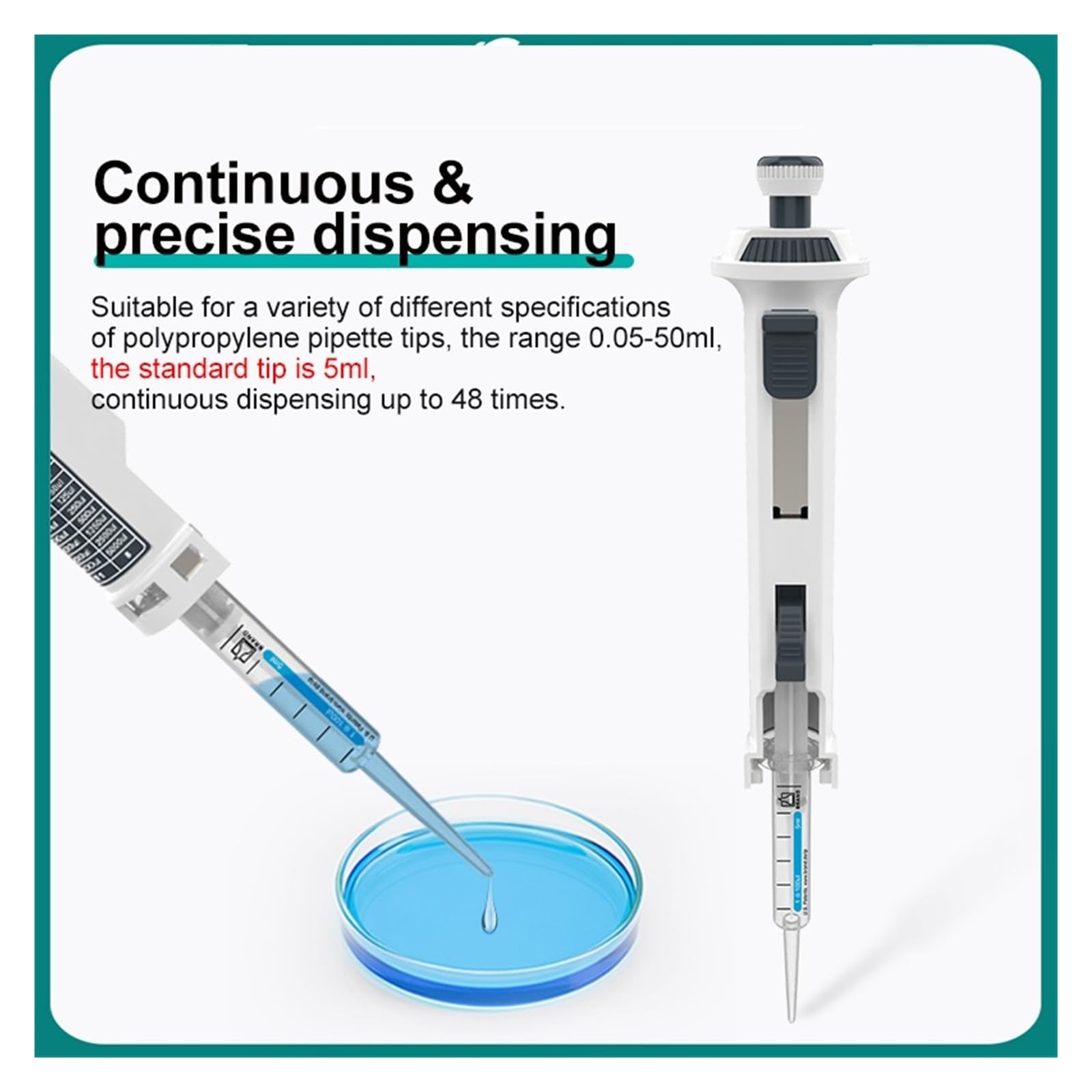 Pipetas de laboratorio, Pipeta de laboratorio dosificadora continua ajustable manual con punta de 5 ml,Micropipetas