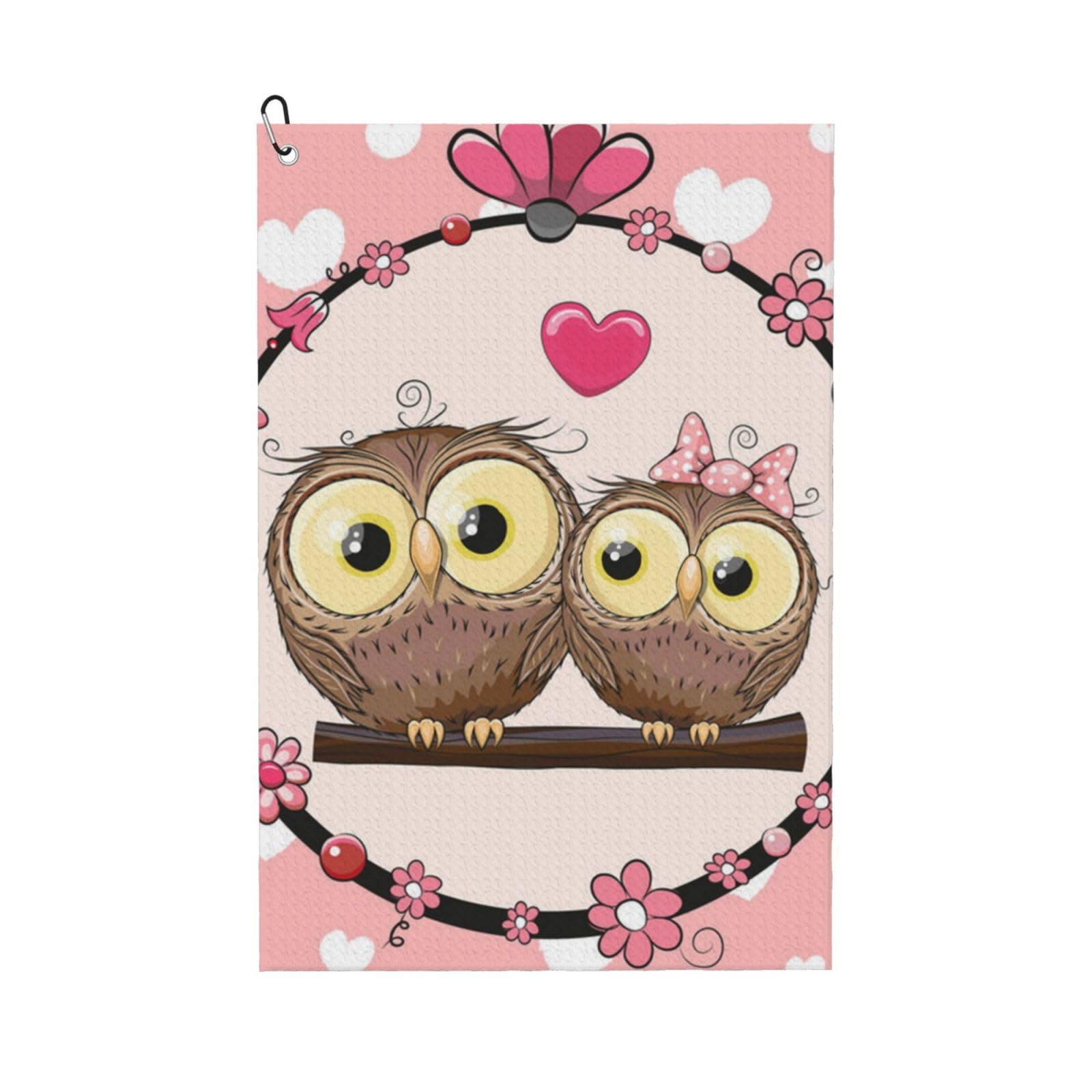 Hnnkloy Two Cute Cartoon Owls, 16x24 in Portable Waffle Golf Towels with Carabiner Clip for Golf Bag