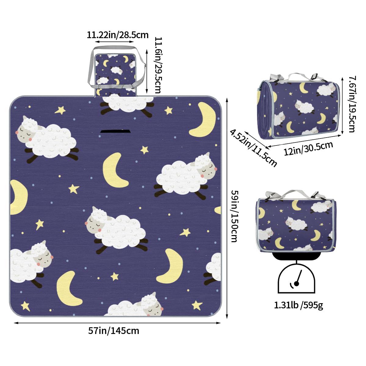 Shimoshe Picnic Blankets 57”x 59”, Galaxy Sheep Waterproof Sandproof Picnic Mat Lightweight Foldable Beach Blanket for Camping Park Grass Beach Outdoor Blanket