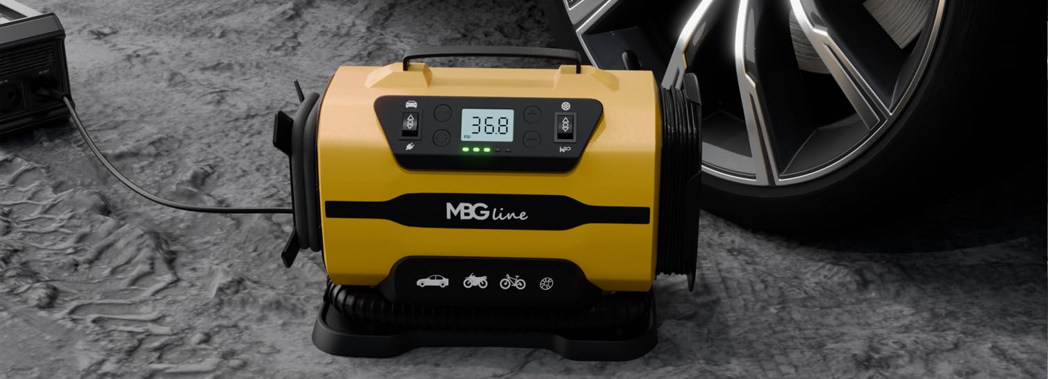 845 PRO Compresor de Aire Portátil Dual-Power 12V/230V | Hinchador de Ruedas Digital Auto-Stop, 150 PSI | Mini Compresor con Linterna LED