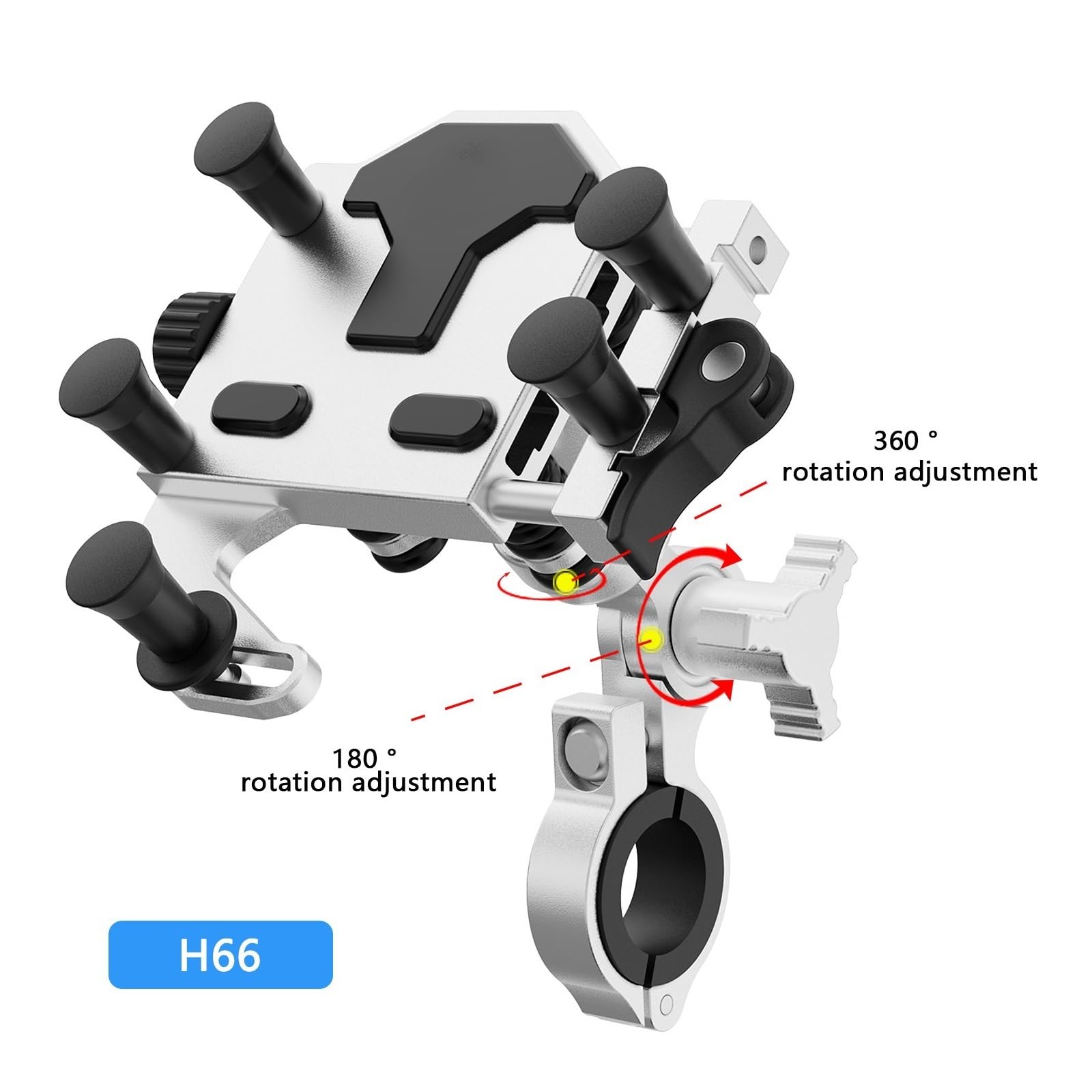 Suporte Telemóvel Moto Soporte Universal De Teléfono Aleación Que Absorbe Los Golpes Navegación para Manillar Bicicleta Y Motos, Ajustable Giratorio 360 ​​°