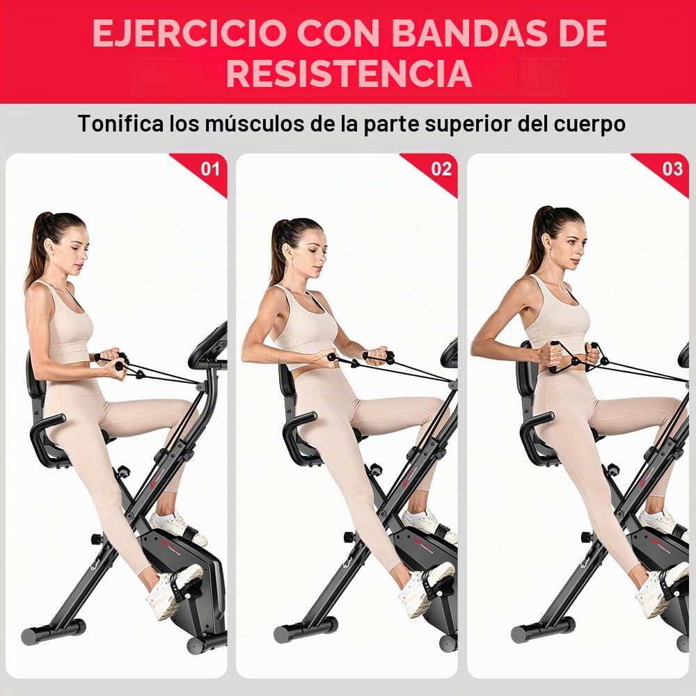 Bicicleta estática plegable silenciosa (<20dB) Bicicleta estacionaria 3 en 1 con 8 resistencias magnéticas, pantalla LCD multifuncional y soporte para tableta, para uso doméstico, altura ajustable 155