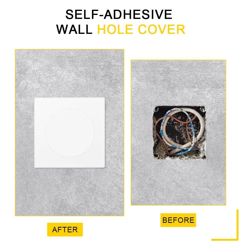 2Pcs Placa de Pared Decorativa,86 x 86 mm, Autoadhesivas Tapa Ciega Enchufe Pared, Cubierta para Enchufes con Orificio Extraíble para Enchufes o Interruptores no Utilizados(Blanco)
