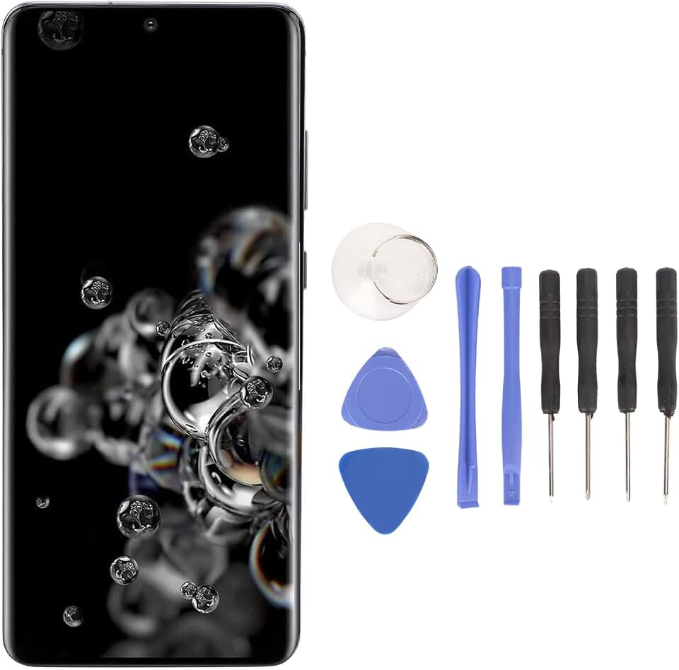 Cryfokt Tela OLED para S20 Ultra, AMOLED Dinâmico 2X 6,9 Polegadas Conjunto Digitalizador de Tela de Toque Com Moldura e Sensor de Impressão Digital, para SM G988B DS Versão (Preto)