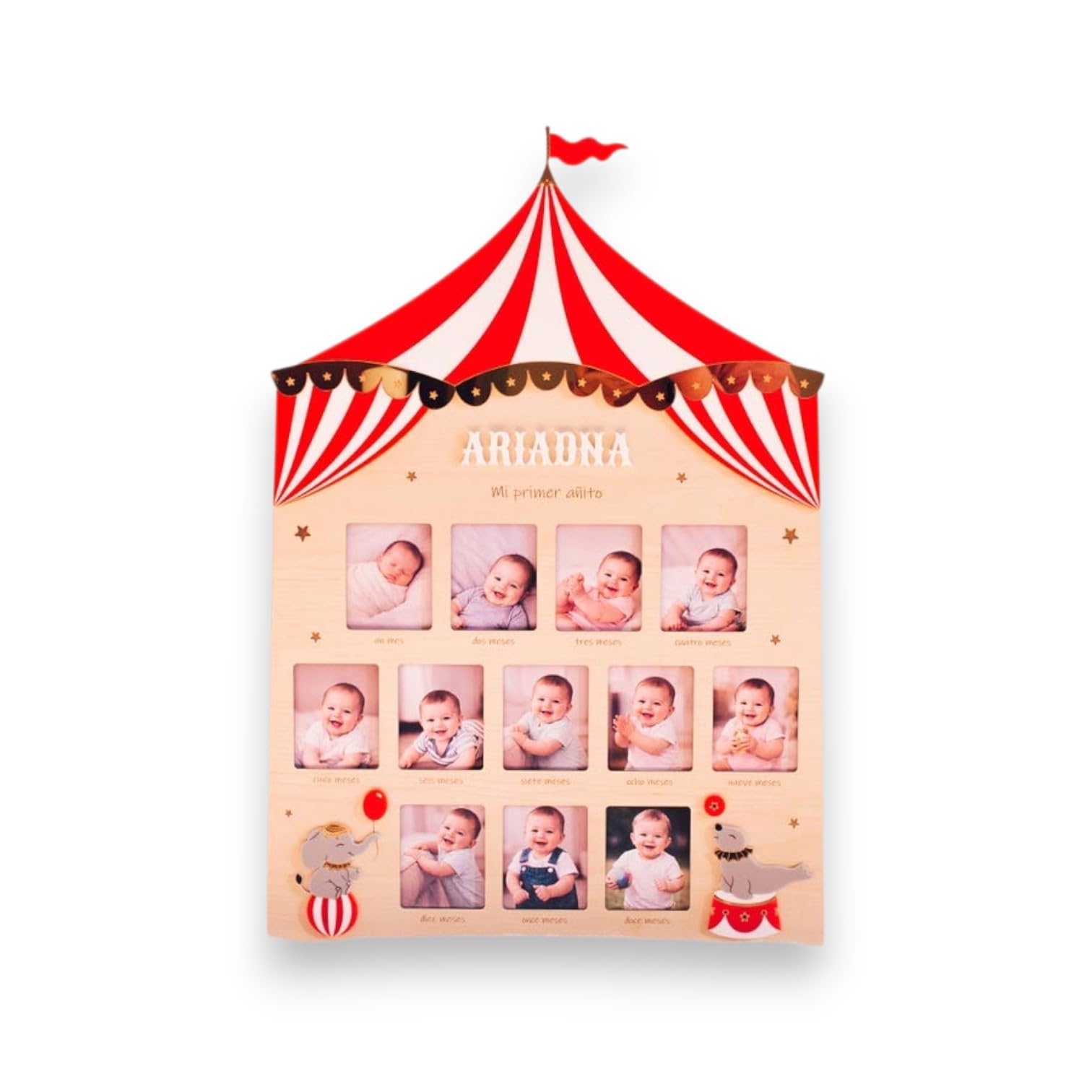Marco Fotos Primer Año Bebé Personalizado – Marco de Madera con Meses del Bebé – Álbum Recuerdos Recién Nacido – Regalo Nacimiento y Decoración Habitación Infantil