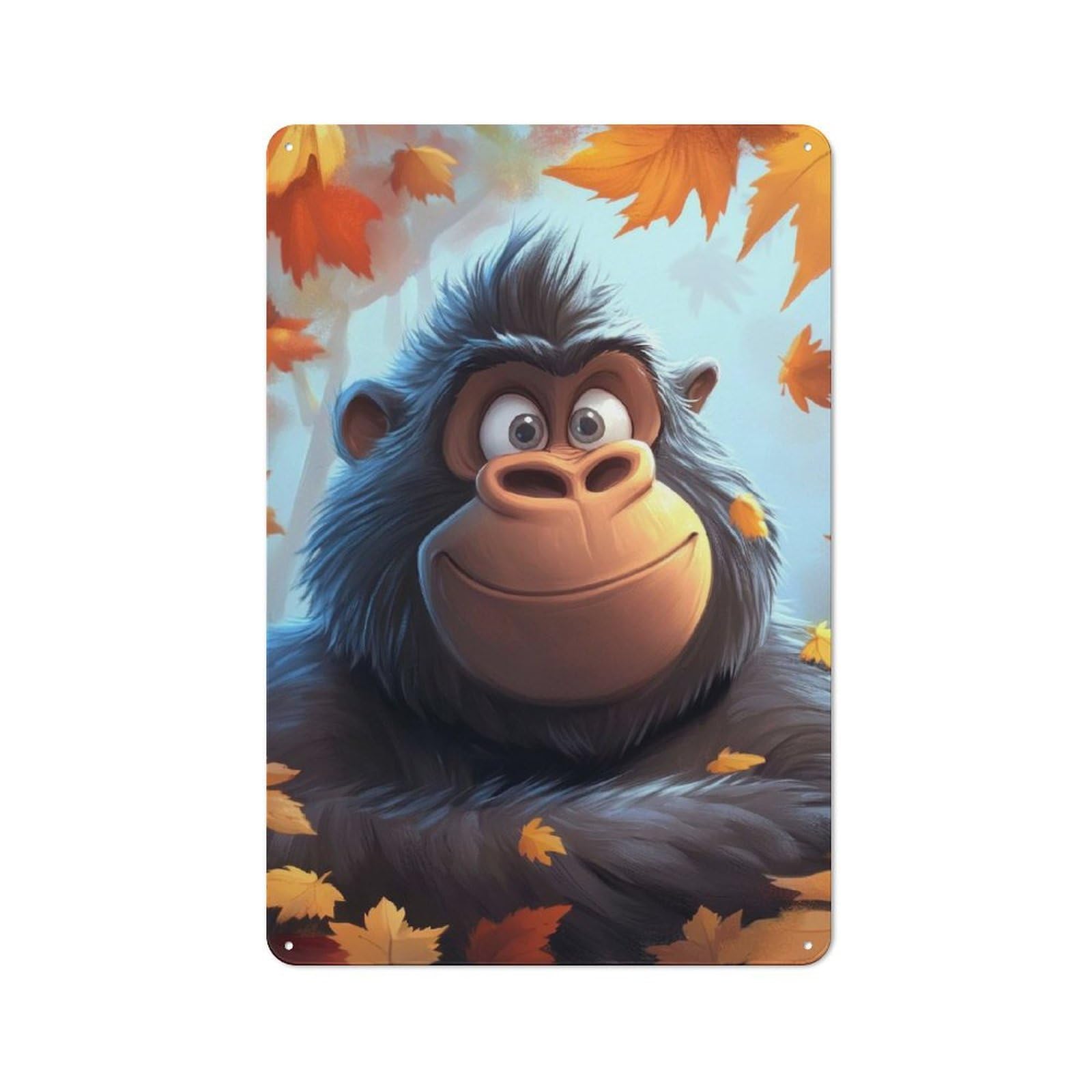 Junmoney Smiling Gorilla In Autumn Cottage Style Metal Wall Decor 30X20cm, Farmhouse Metal Sign For Dining Room, Cafe, Entryway Or Family Room