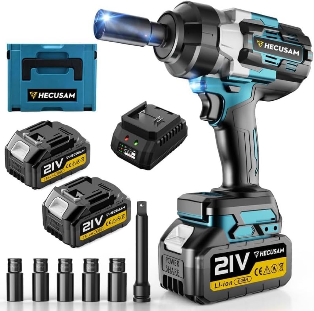 Cordless Impact Wrench 1106Ft-lbs (1500N.m), 1/2" High Torque Brushless Electric Impact Driver, 2x4.0Ah Batteries & Fast Charger, 3-Speed, 5 Sockets, Extension Bar for Car RV Mower Auto Repair
