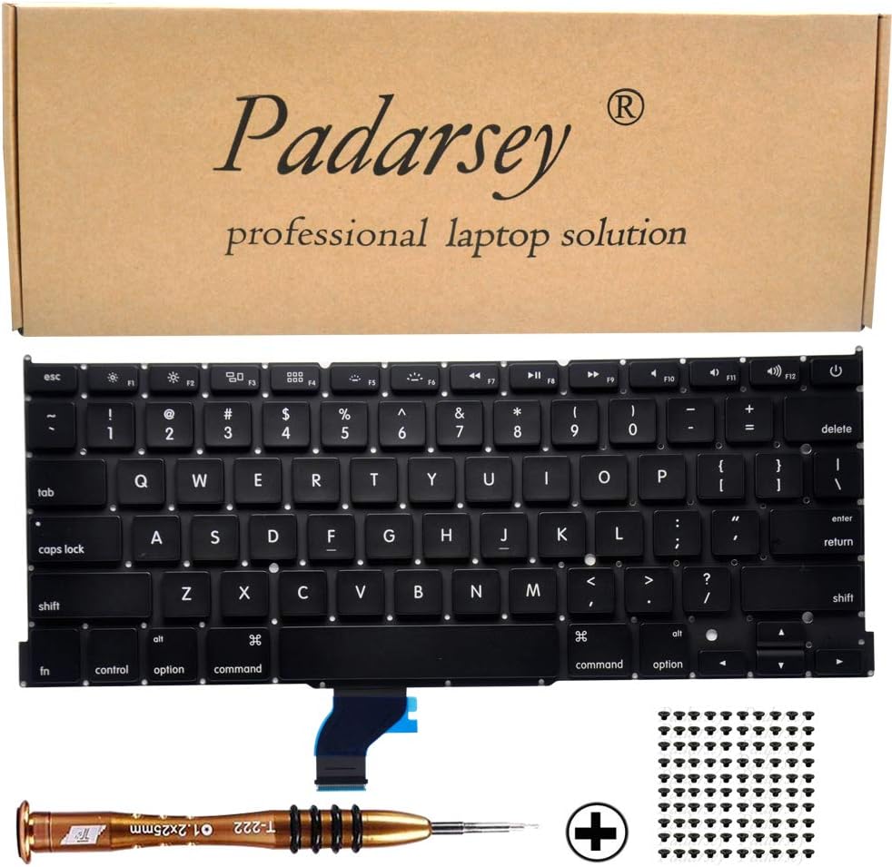 Padarsey Replacement Keyboard Compatible for MacBook Pro A1502 13" 2013-2015 Retina Series Black US Layout Part Numbers ME864 ME865 ME866 with 80Pce Keyboard Screws and Screwdriver