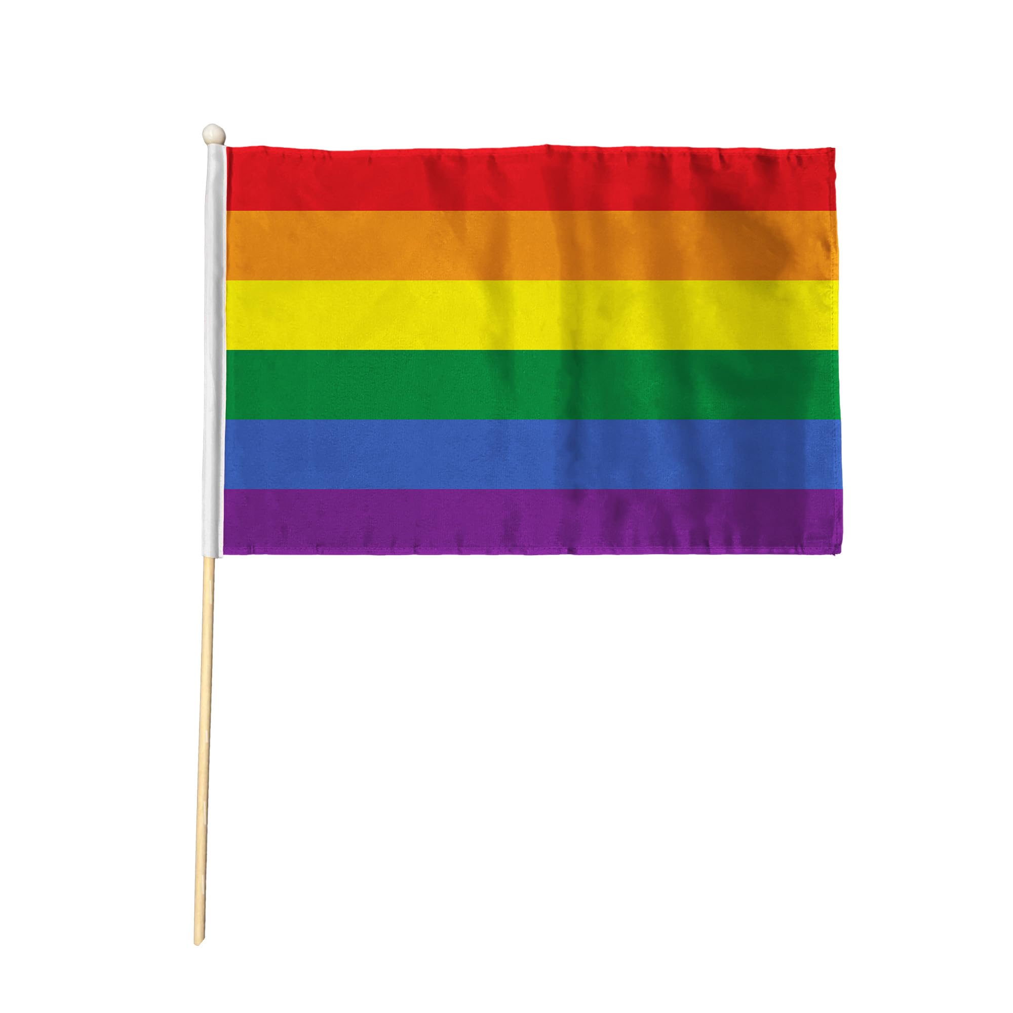 Flagtex Rainbow Pride Pack of 6 Hand Waving Flag (9x6 Inch) - Premium Wooden Stick Hand Flag 9x6 Inch Natural Wood Pole LGBTQ Classic Rainbow Flag Events Parades