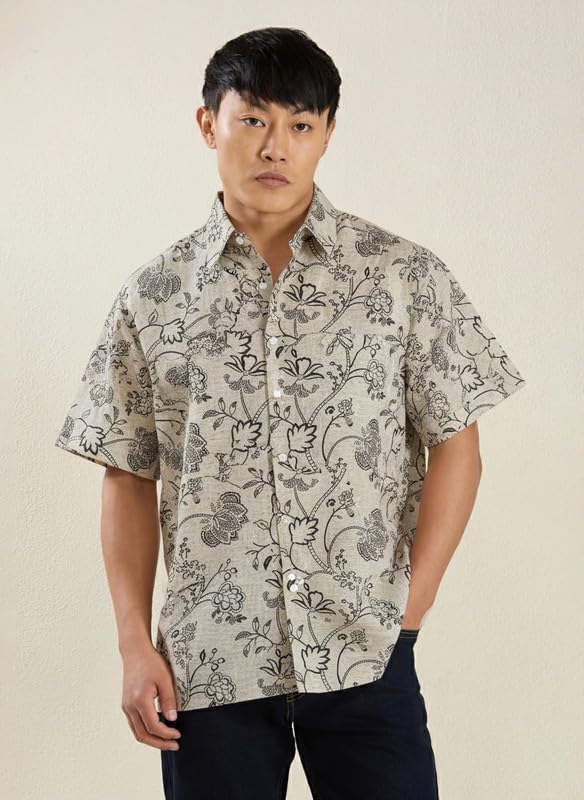 Image of MARK & ALBERT Men's Half Sleeve Linen Slim Fit Shirt