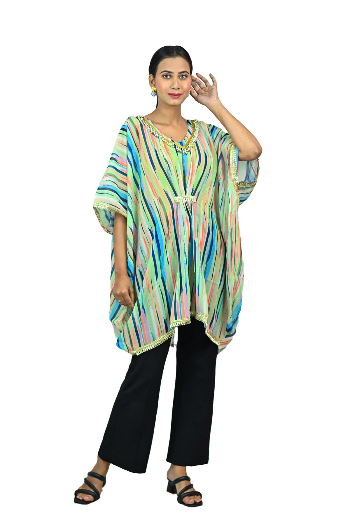 Georgette Digital Printed Beach Wear Short Kaftan,Multicolor