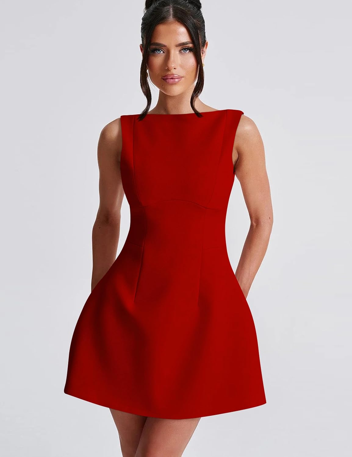 YMDUCH Women's Sexy Sleeveless Crew Neck Backless A-line Party Short Mini Dress - Image 6