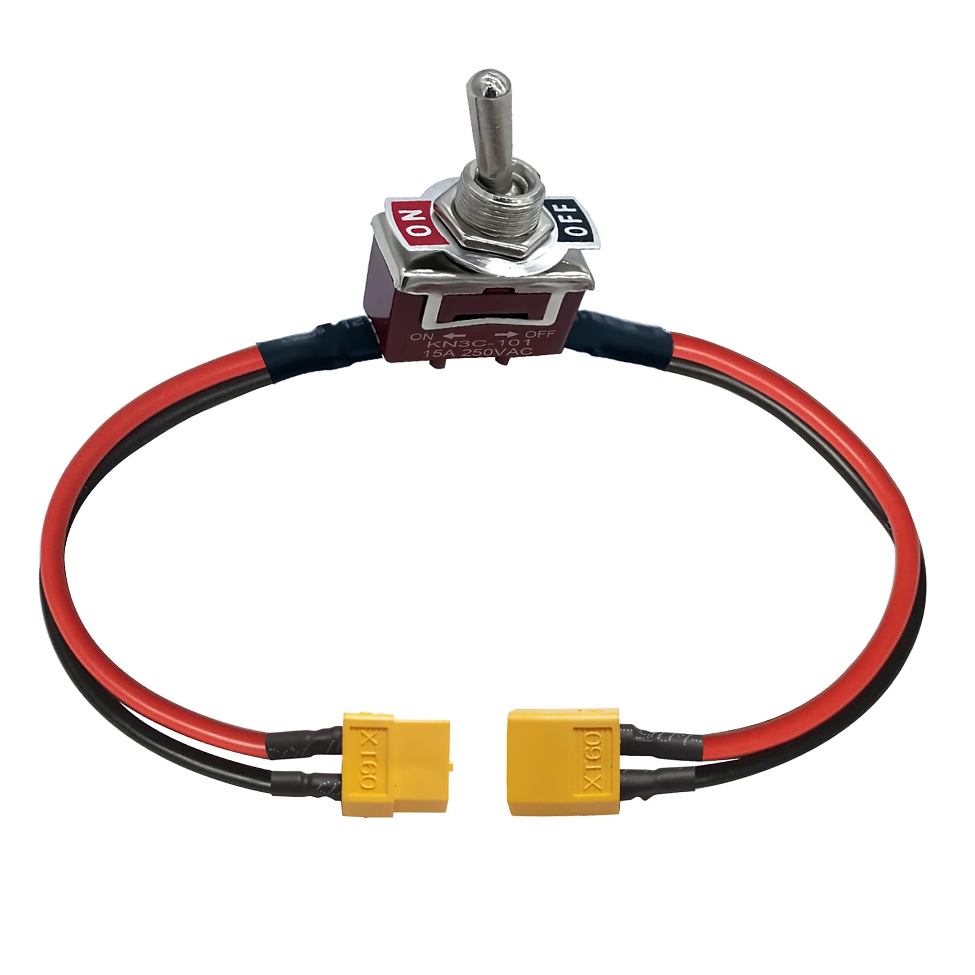 Daohaodeli Heavy Duty Rocker Toggle Switch, XT60 Plug On-Off Electric Power Switch 20CM 12AWG Cable with Tin Plated Copper Rings On Both Sides for Drone Car RC Model Airplane ESC Lipo Battery(XT60)
