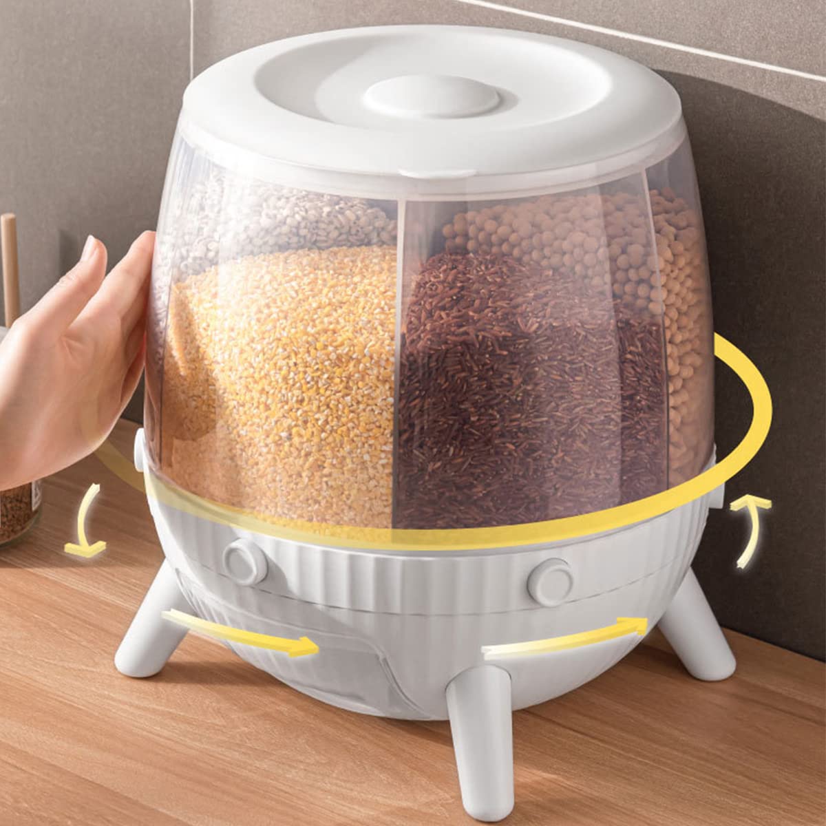 HANQ Dispenser di Cereali, Contenitore per Alimenti A Prova D'umidità per Uso Domestico Rotante A Tenuta Stagna di Grande capacità con Tazza, Distributore di Riso per Soia di Riso per Alimenti Secchi