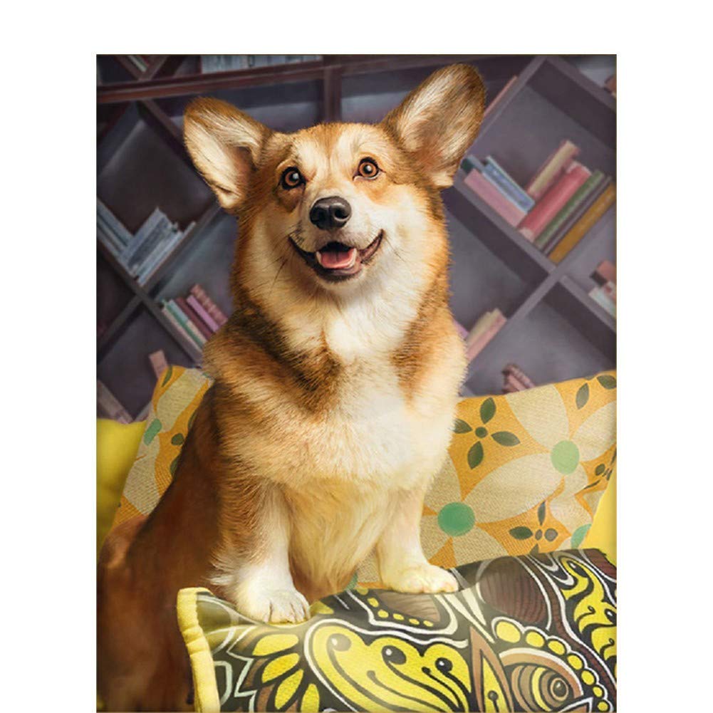 Peinture Diamant 5D Chien Toile Anti-Pli Strass Carrés sans Espace Broderie Diamant 60x80cm