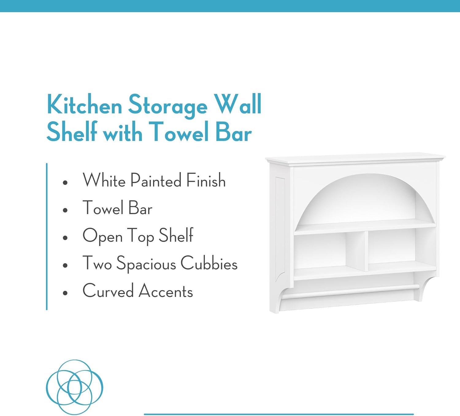 RiverRidge Kitchen Wall Cabinet with Arched Design & Towel Bar - Wall Mounted Storage Cabinet with Display Shelf & Dual Cubbies Kitchen Organization Solution
