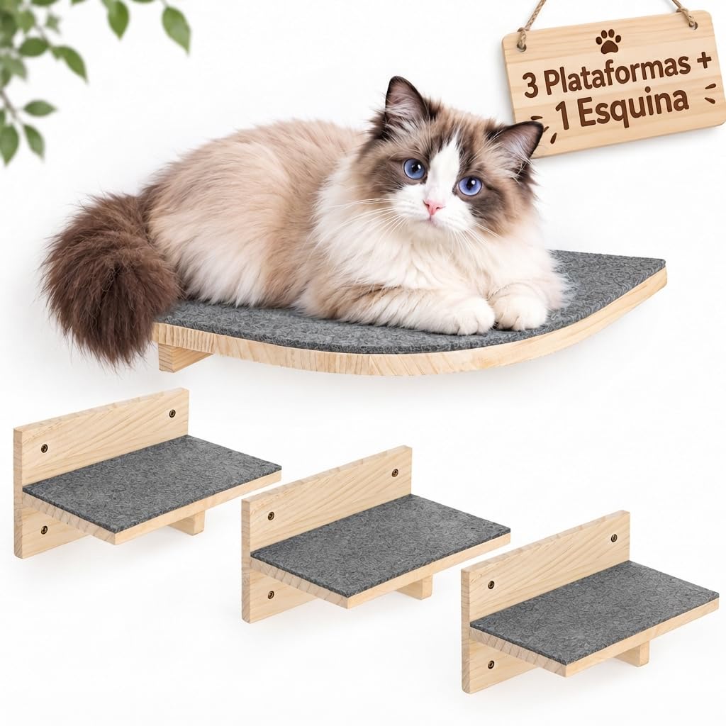 Pawtasy Set 4 Escaleras Pared Gatos, Madera Natural 35 kg